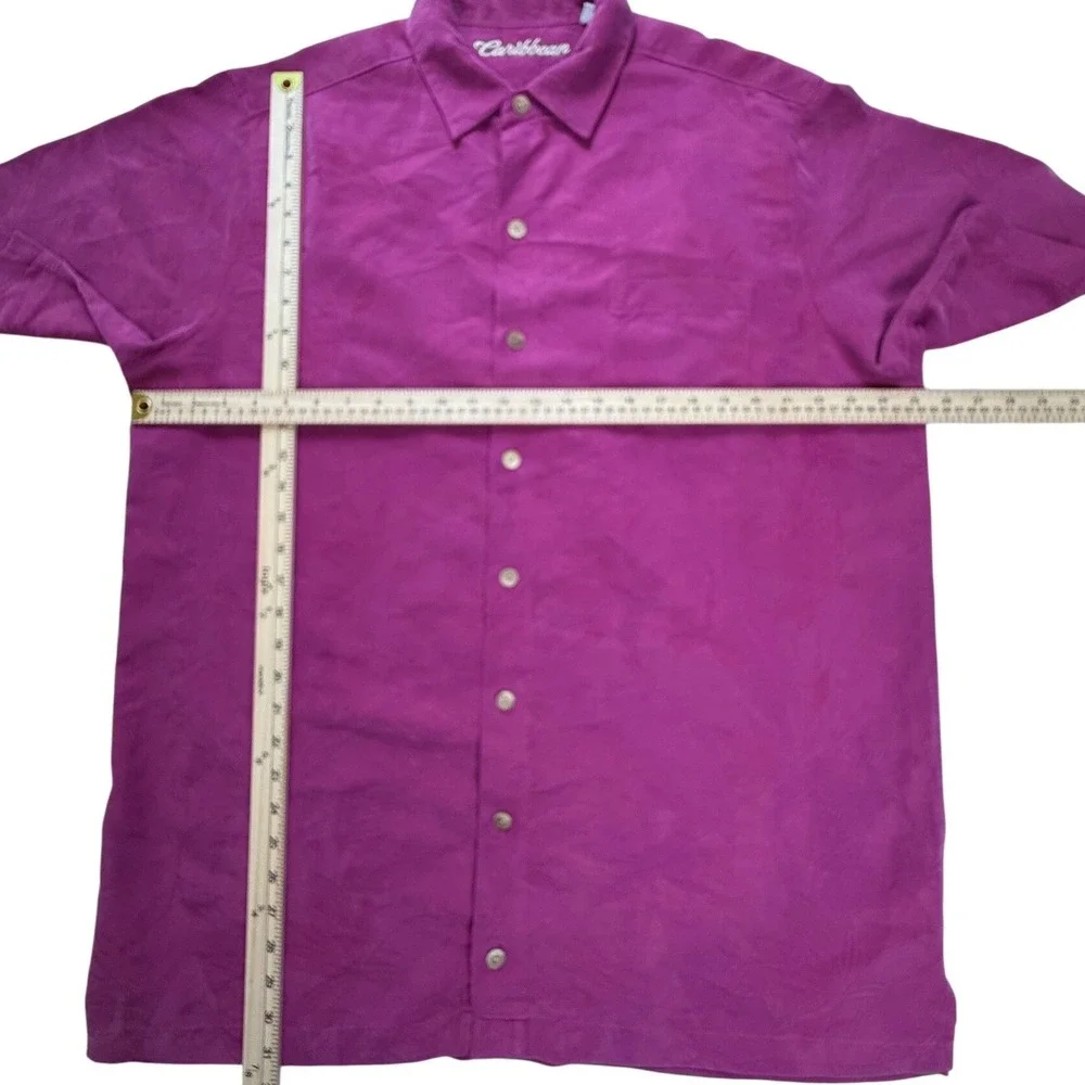 Caribbean Mens XLT Magenta Pink Tropical Palm Jacquard Short Sleeve Camp Shirt